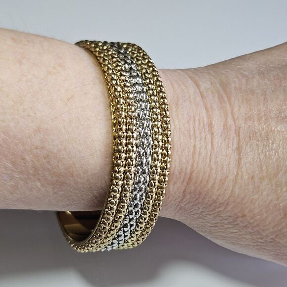 **Final Sale** Amrita Singh Totec Gold Tone Silver Tone Bangle Bracelet 7.75" - Picture 4 of 12